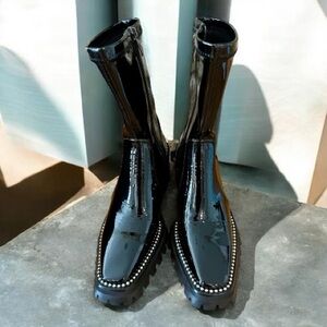Stunning Lattelier Black Patent Leather Women's Boots with silver studs!